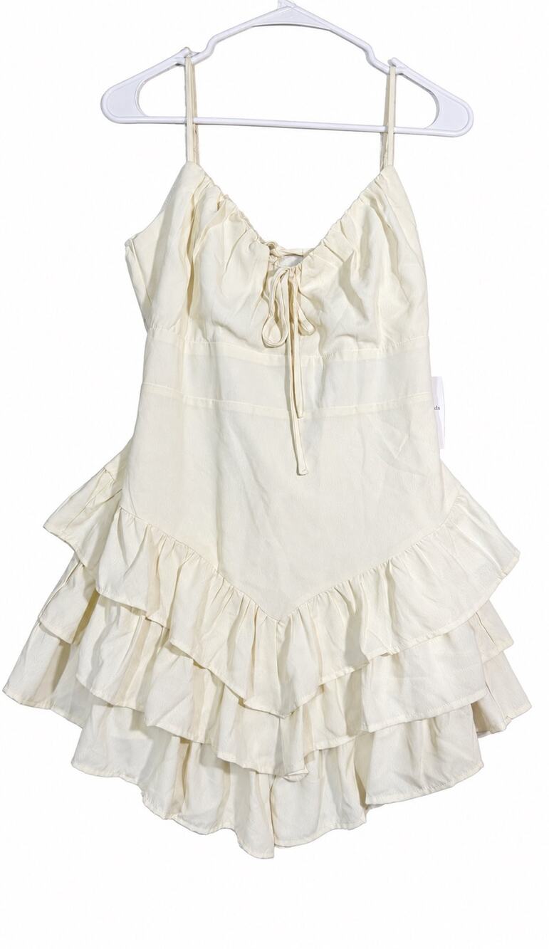 NWT Mixed Threads Women’s Large Ivory Ruffle Mini Dress Open Back